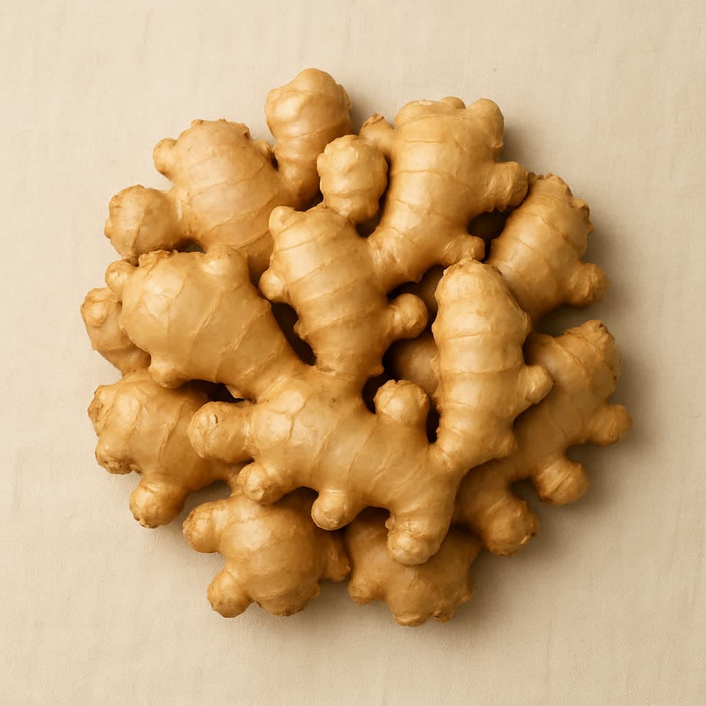 Fresh ginger rhizomes with clean, unbroken skin